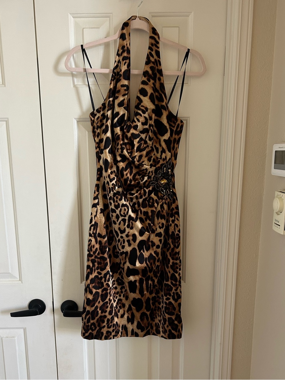 Saks Fifth Avenue Leopard Halter Mini Dress in Brown and Black